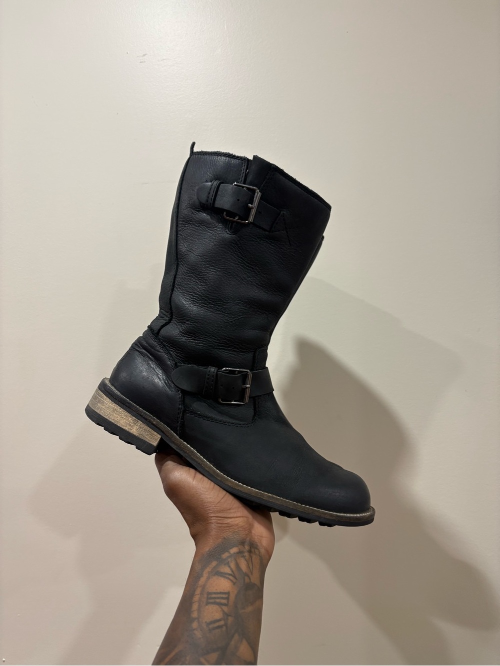Classic Leather Motorcycle Harness Engineer Boots